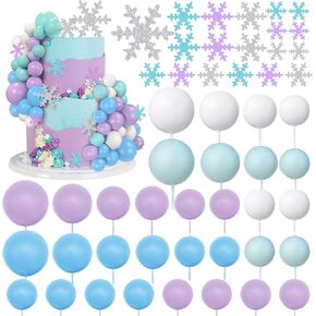 51 PCS Snowflake Cake Toppers 32 PCS Ball Cake Picks and 19 PCS Snowflake Cake Toppers for Winter Themed Wedding Christmas or Birthday Party Decorations
