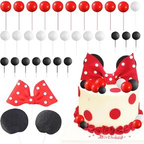 Red Bow Cake Topper Bow Tie Cake Topper Red Bow Cake Topper Bow and Ears for Birthday Mouse Cake Decorations (red)