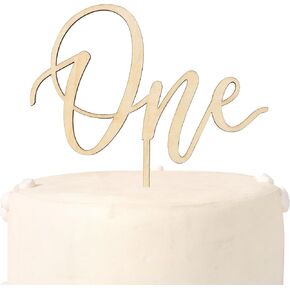 Smash Cake First Birthday Cake Topper for Baby - Boys Girls 1st Birthday Party Decorations,Wooden First Birthday Cake Topper,One Year Anniversary Party Decor,Neutral Rustic One Cake Topper Photo Prop.