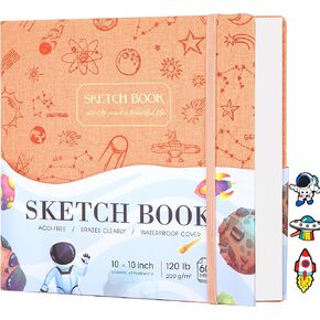 Watercolor Sketch Books for Kids 120lb/200 8"X 8" Cute Sketchbook for Drawing Hardcover Sketch Pad for Kids,Blue