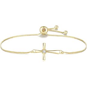 GAVU Slider Clasp 925 Sterling Silver Zirconia Cross Bracelet for Women, Dainty Gold Bracelet/Silver Bracelet for Women