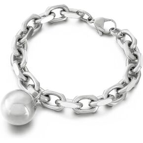 Stainless Steel Chunky Chain Bracelet With Ball Charms For Women Jewelry Accessories