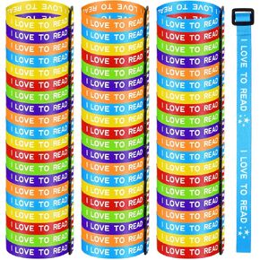 60 Pcs I Love to Read Wristbands Adjustable Webbing Bracelets Colorful Motivational I Love to Read Bracelets for School Book Lover Gifts Classroom Rewards Reading Prizes Teacher Award