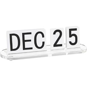 Mini Acrylic Perpetual Desk Calendar for Desk, Daily Desktop Calendar with Acrylic Month Date Large Display Blocks, Farmhouse Vintage Office Desk Accessory for Home Office Decor, Reusable Yearly