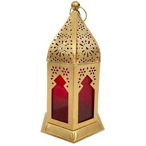 AWF Iron Hanging Tealight Candle Holder Golden Color, Outdoor Moroccan Candle Lantern, Candle Lantern Gift for Home and Outdoor Décor (RED)