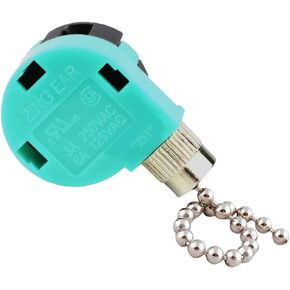 Ceiling Fan Switch,3 Speed 4 Wire Zing Ear ZE-268S6 Pull Chain Cord Switch,Replacement Switch for Ceiling Fans,Wall Lamps,Cabinet Light (Nickel Pull Chain)
