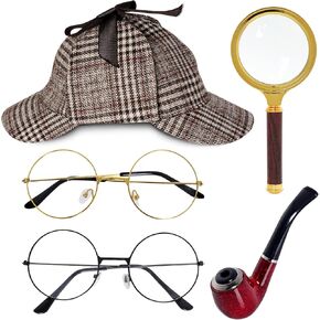 HOVEOX Detective Costume Detective Hat Costume Outfit with Accessories Detective Costume Accessories Set