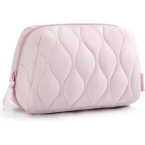 BAGSMART Makeup Bag, Travel Cosmetic Bag, Puffy Padded Make Up Bag for Women, Makeup Organizer Case, Wide-open Pouch Purse, Travel Essentials, Toiletries Accessories Brushes, Black