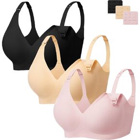 Angelhood 3 Pack Nursing Bras for Breastfeeding Seamless Pregnancy Maternity Bra Wireless Sleep Bralette with Extenders