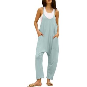 DEEP SELF Jumpsuits for Women Summer Casual Loose Rompers Sleeveless Spaghetti Strap Baggy Overalls with Pockets 2024