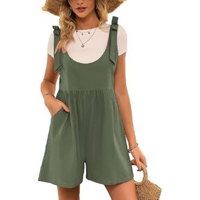 Kate Kasin Women's Cotton Linen Summer Rompers Comfy Sleeveless Short Overalls Casual Beach Outfits Jumpsuits with Pockets in Kuwait