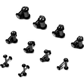 8 Pairs(6.5mm-10mm)/ 10 Pairs(1.6-6mm) Stainless Steel Ear Stretching Kit with 4PCS O-Rings/Pair,Full Size 0.5mm increments Ear Gauges Tunnels Plugs,Black Silver Gold Body Piercing for women men