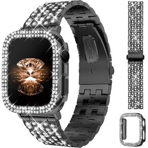 JR.DM Diamond Bands with Bling Case Women Compatible with Apple Watch 40mm 38mm 41mm 44mm 45mm 42mm 49mm Upgraded Luxury Metal Bracelet Replacement Strap for iWatch Series Ultra/SE/9/8/7/6/5/4/3/2/1