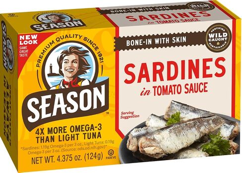 Season Sardines in Sunflower Oil – Wild Caught, 22g of Protein, Keto Snacks, More Omega 3's Than Tuna, Kosher, High in Calcium, Canned Sardines – 4.37 Oz, 12-Pack in Saudi Arabia