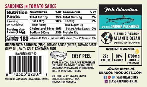 Season Sardines in Sunflower Oil – Wild Caught, 22g of Protein, Keto Snacks, More Omega 3's Than Tuna, Kosher, High in Calcium, Canned Sardines – 4.37 Oz, 12-Pack in Saudi Arabia