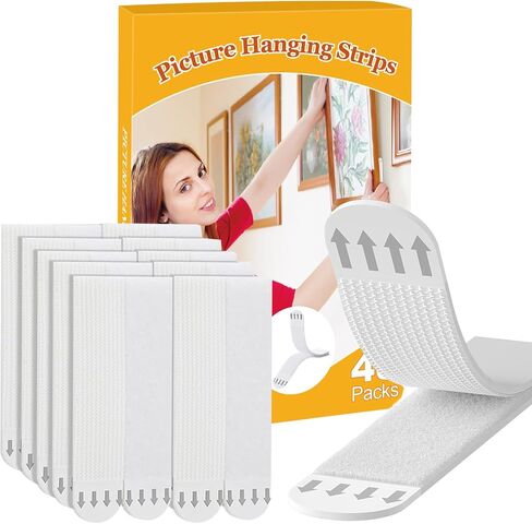24-Pairs(48 Strips) Picture Hanging Strips - Wall Sticky for Hanging Pictures on Wall Without Nails, Adhesive Picture Hangers, 3.7" L x 0.76" W Heavy Duty Hook&Loop Strips, No Damage Picture Hanging in Saudi Arabia