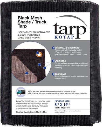 شبكة Kotap MESH-1016، ظل معزز بمساحة 6.5 أونصة/متر مربع/قماش الشاحنة للحطام، تغطية جزئية للشمس، تدفق الهواء/قابلية التنفس، الحجم: 10 × 16 بوصة، أسود in Saudi Arabia