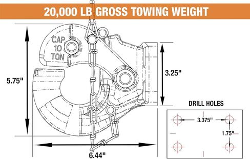 Buyers Products 10042 20 Ton Pintle Hook W/Mounting Kit, MGTW 40,000 Lbs Pintle Hitch, 8,000 Lbs MVL in Saudi Arabia