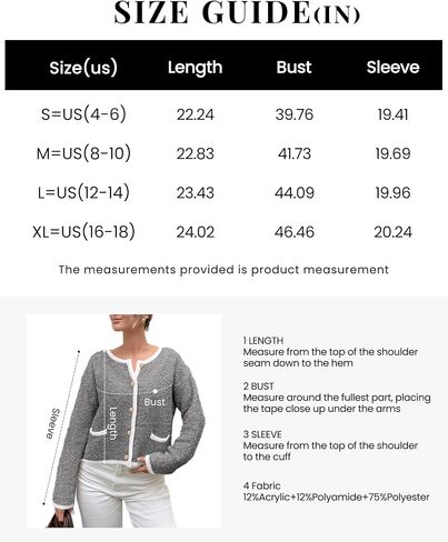Women Cardigan Sweaters Long Sleeve Button Down Tweed Knit Sweater Crewneck Fall Open Front Outerwear with Patch Pockets in Saudi Arabia