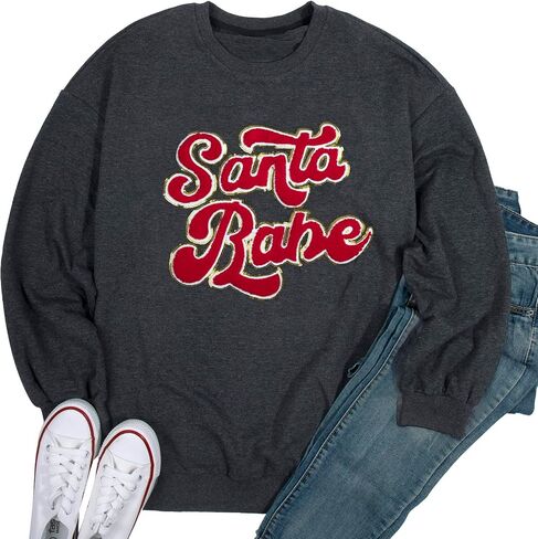 FLOYU Christmas Sweatshirt for Women Santa Babe Pullover Christmas Season Sweater Crewneck Christmas Apparel in Saudi Arabia