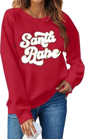 FLOYU Christmas Sweatshirt for Women Santa Babe Pullover Christmas Season Sweater Crewneck Christmas Apparel in Saudi Arabia
