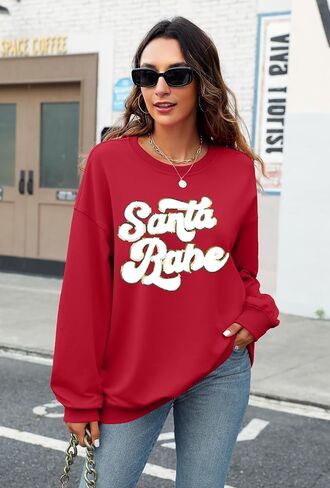 FLOYU Christmas Sweatshirt for Women Santa Babe Pullover Christmas Season Sweater Crewneck Christmas Apparel in Saudi Arabia