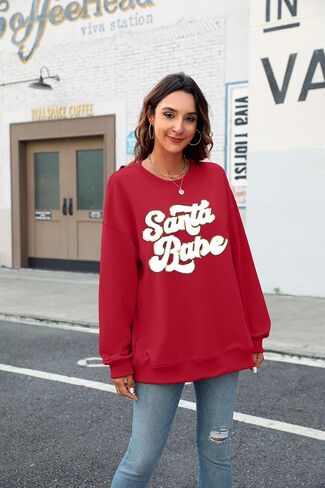 FLOYU Christmas Sweatshirt for Women Santa Babe Pullover Christmas Season Sweater Crewneck Christmas Apparel in Saudi Arabia