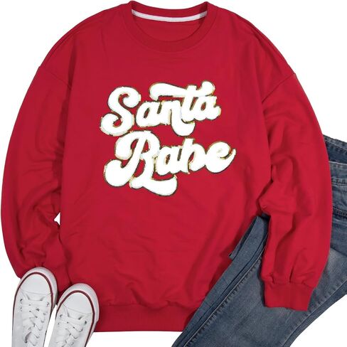 FLOYU Christmas Sweatshirt for Women Santa Babe Pullover Christmas Season Sweater Crewneck Christmas Apparel in Saudi Arabia