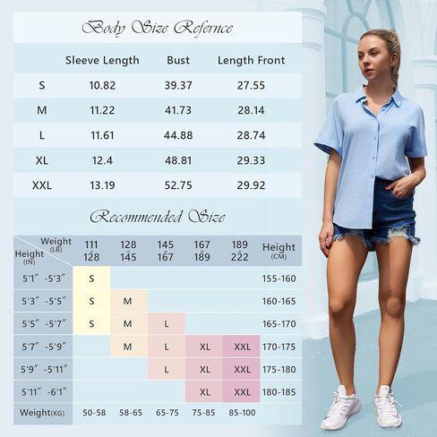 Womens Casual Cotton Linen Button Down Short Sleeve Shirts Solid Summer Beach Blouses Tops with Pocket in Saudi Arabia