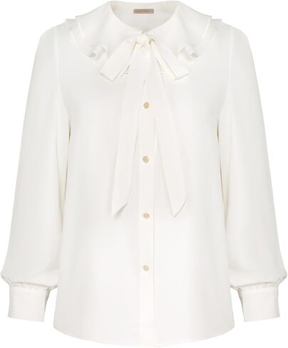 Belle Poque Women's Bow Tie Neck Ruffle Tops Long Sleeve Business Casual Tops Vintage Victorian Blouse Tops in Saudi Arabia
