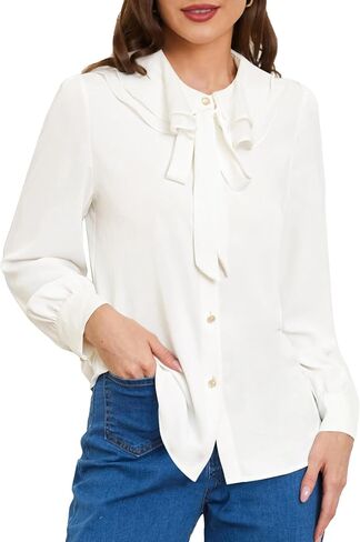 Belle Poque Women's Bow Tie Neck Ruffle Tops Long Sleeve Business Casual Tops Vintage Victorian Blouse Tops in Saudi Arabia
