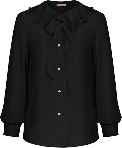Belle Poque Women's Bow Tie Neck Ruffle Tops Long Sleeve Business Casual Tops Vintage Victorian Blouse Tops in Saudi Arabia
