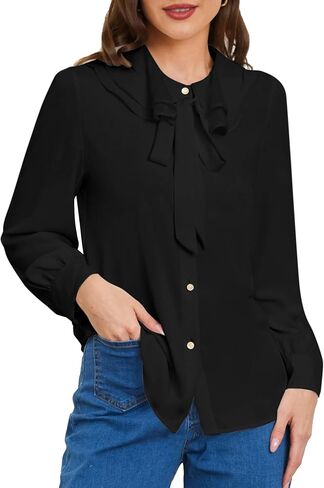 Belle Poque Women's Bow Tie Neck Ruffle Tops Long Sleeve Business Casual Tops Vintage Victorian Blouse Tops in Saudi Arabia