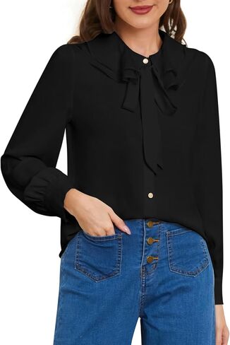 Belle Poque Women's Bow Tie Neck Ruffle Tops Long Sleeve Business Casual Tops Vintage Victorian Blouse Tops in Saudi Arabia