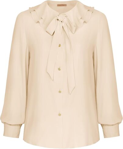 Belle Poque المرأة ربطة القوس فيونكة الرقبة الكشكشة القمم كم طويل الأعمال بلايز عادية خمر الفيكتوري بلوزة بلايز in Kuwait