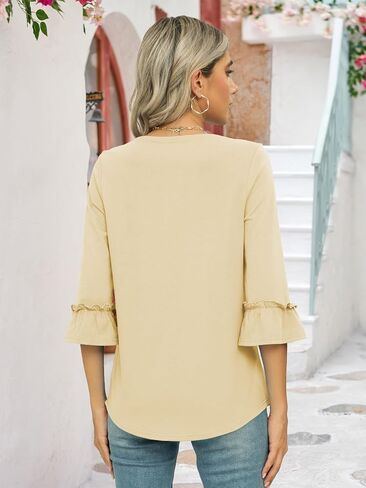 قمصان نسائية من Poetsky برقبة دائرية وأكمام 3/4 قمصان فضفاضة كاجوال سادة أساسية in Kuwait