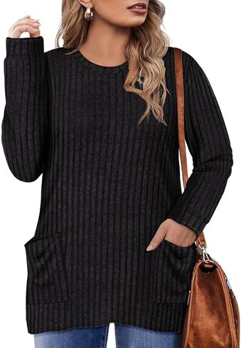 RITERA Plus Size Tops For Women Lightweight Sweater Round Neck Long Sleeve Shirts Tunic Fall Blouse in Kuwait