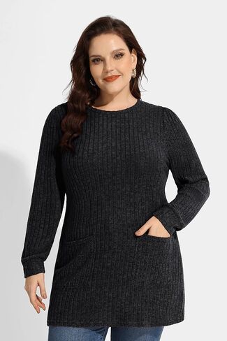 RITERA Plus Size Tops For Women Lightweight Sweater Round Neck Long Sleeve Shirts Tunic Fall Blouse in Kuwait