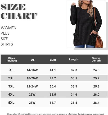 RITERA Plus Size Tops For Women Lightweight Sweater Round Neck Long Sleeve Shirts Tunic Fall Blouse in Kuwait