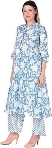 ladyline Womens Cotton Kurta Palazzo Pants Set Printed Tunic Kurti Dress | 2-Pcs Co-Ord Set in Kuwait