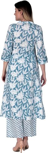 ladyline Womens Cotton Kurta Palazzo Pants Set Printed Tunic Kurti Dress | 2-Pcs Co-Ord Set in Kuwait