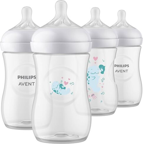 Philips Avent Natural Baby Bottle with Natural Response Nipple, with Sea Design, 9oz, 4pk, SCY903/68 in Saudi Arabia