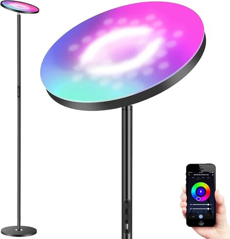 Upgraded 30W Smart Floor Lamp Compatible with Alexa, 2 in 1 Color Changing RGB and White Light LED Lamp, Double Side Lighting Dimmable Modern Tall Stand Lamp for Living Room Bedroom Office in Saudi Arabia