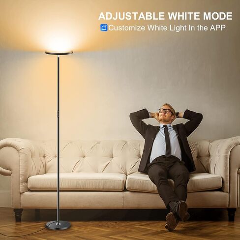 Upgraded 30W Smart Floor Lamp Compatible with Alexa, 2 in 1 Color Changing RGB and White Light LED Lamp, Double Side Lighting Dimmable Modern Tall Stand Lamp for Living Room Bedroom Office in Saudi Arabia