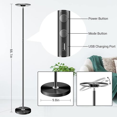 Upgraded 30W Smart Floor Lamp Compatible with Alexa, 2 in 1 Color Changing RGB and White Light LED Lamp, Double Side Lighting Dimmable Modern Tall Stand Lamp for Living Room Bedroom Office in Saudi Arabia