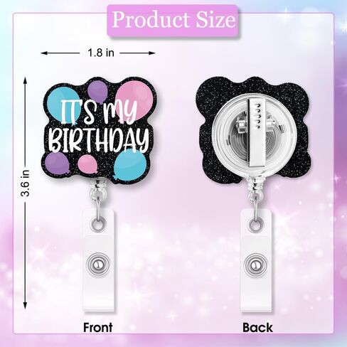 ERHACHAIJIA It's My Birthday Retractable Black Glitter Badge Reel with Alligator Clip, Funny Colorful Balloons ID Card Badge Holder Gift for Nurses Doctors RN EN L&D OB NICU Nurse OBGYN in Saudi Arabia