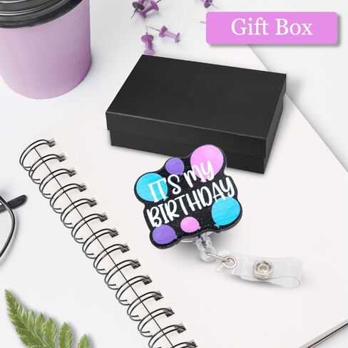 ERHACHAIJIA It's My Birthday Retractable Black Glitter Badge Reel with Alligator Clip, Funny Colorful Balloons ID Card Badge Holder Gift for Nurses Doctors RN EN L&D OB NICU Nurse OBGYN in Saudi Arabia