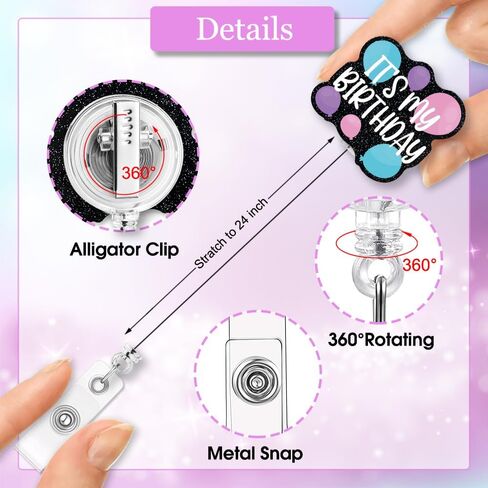 ERHACHAIJIA It's My Birthday Retractable Black Glitter Badge Reel with Alligator Clip, Funny Colorful Balloons ID Card Badge Holder Gift for Nurses Doctors RN EN L&D OB NICU Nurse OBGYN in Saudi Arabia