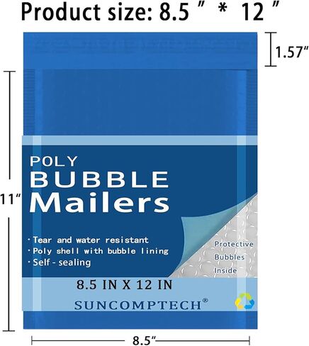#2 فقاعات بريدية من البوليستر، مقاس 8.5 × 12، عبوة مكونة من 25 مظروفًا بريديًا مقاومًا للماء ذاتي الغلق، حقيبة شحن مبطنة قوية الالتصاق، مقاس قابل للاستخدام 8.5 × 11 بوصة (أسود، 25 قطعة) in Kuwait