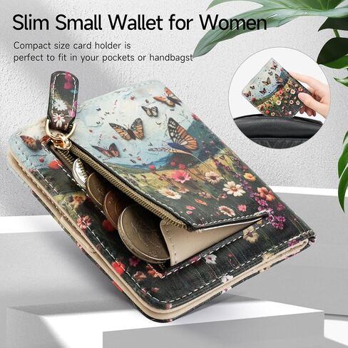 MEITRUE Slim Small Wallet for Women RFID Womens Wallet Leather ID Credit Card Holder whit Zipper Coin Pocket Bifold Compact Wallet in Saudi Arabia
